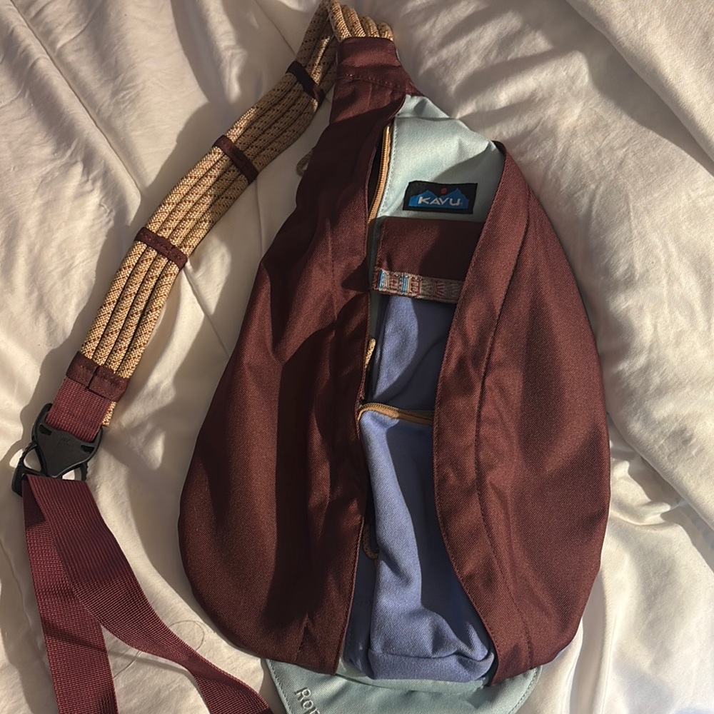 Kavu Burgundy and Light Blue Belt Bag